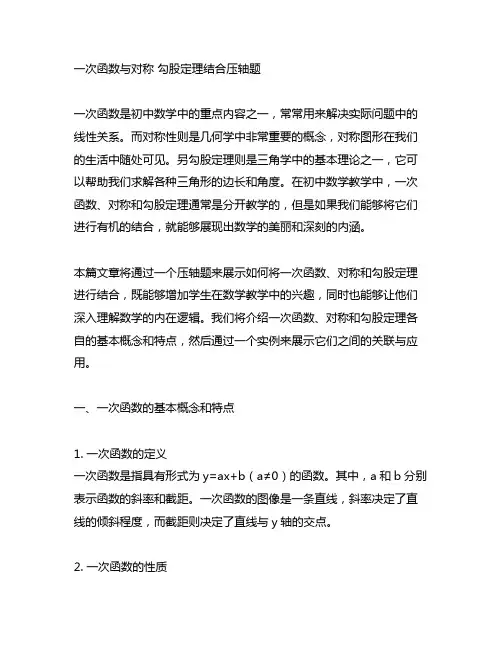 一次函数与对称 勾股定理结合压轴题