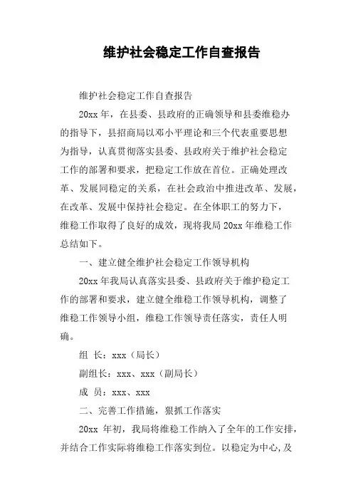 维护社会稳定工作自查报告