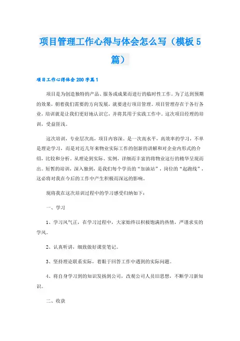 项目管理工作心得与体会怎么写(模板5篇)