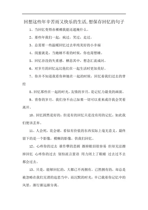 回想这些年辛苦而又快乐的生活,想保存回忆的句子