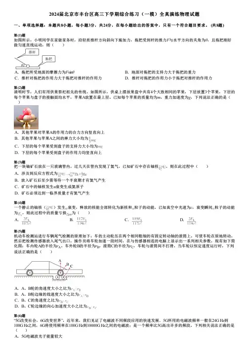 2024届北京市丰台区高三下学期综合练习(一模)全真演练物理试题