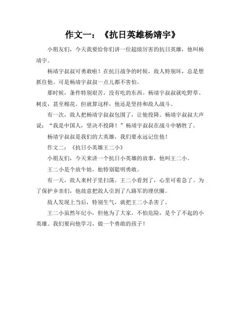 介绍一个抗日英雄,不限字数的作文
