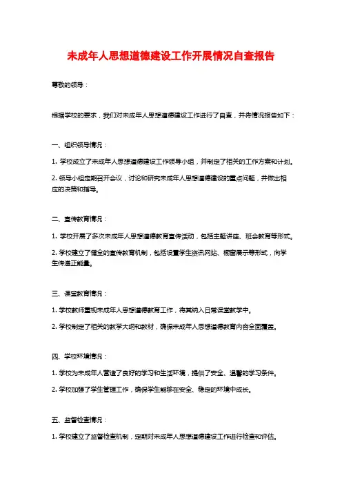 未成年人思想道德建设工作开展情况自查报告 (2)