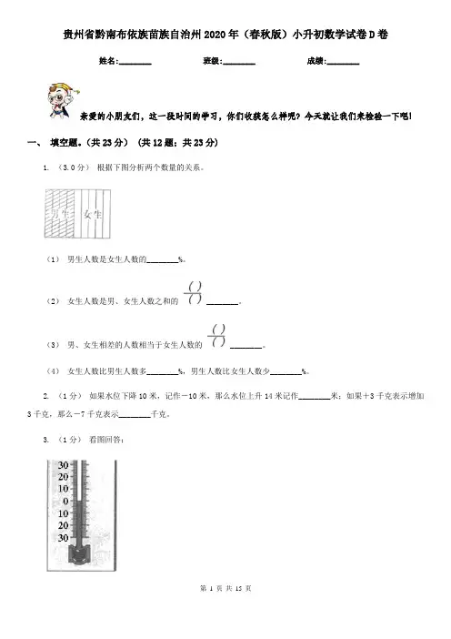 贵州省黔南布依族苗族自治州2020年(春秋版)小升初数学试卷D卷