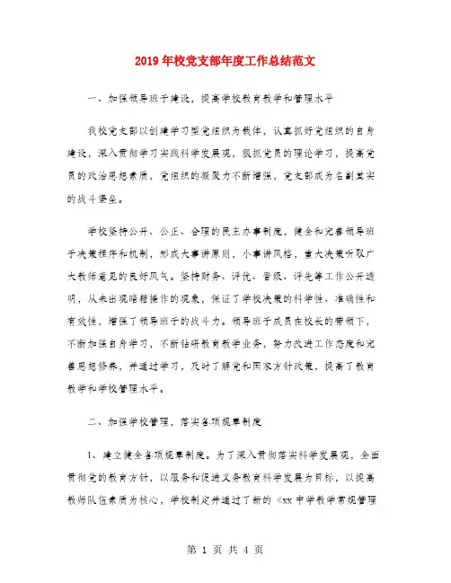 2019年校党支部年度工作总结范文