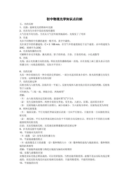 (精心整理)初中物理光学知识点