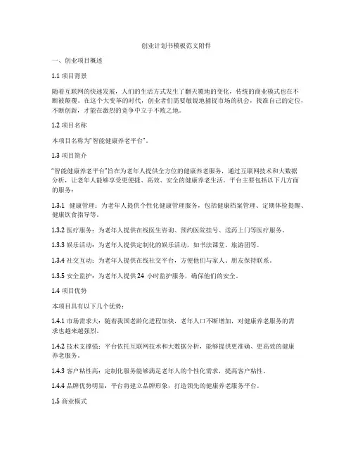 创业计划书模板范文附件