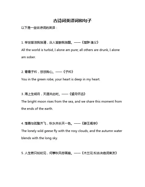 古诗词英译词和句子