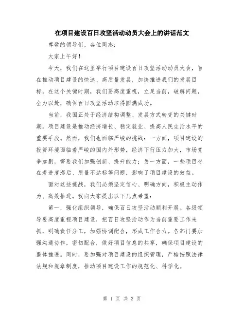 在项目建设百日攻坚活动动员大会上的讲话范文