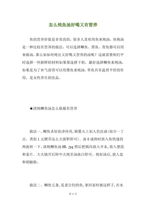 怎么炖鱼汤好喝又有营养