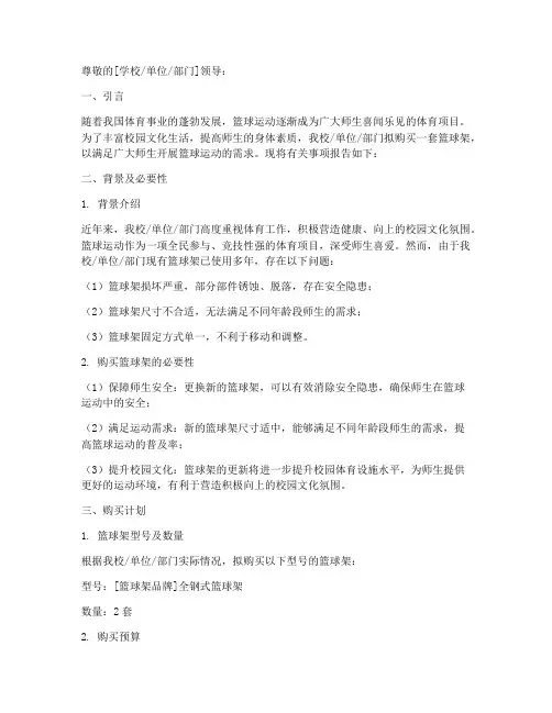 购买篮球架的申请报告