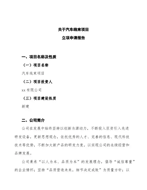 汽车线束项目立项申请报告