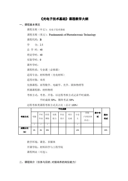 《光电子技术基础》课程教学大纲