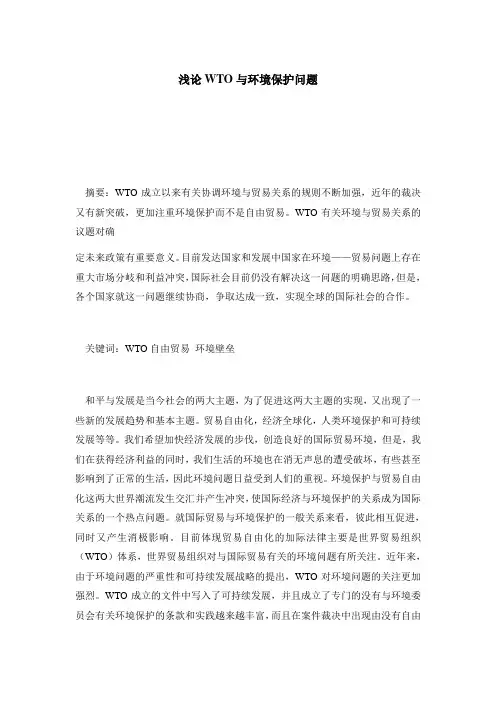 浅论WTO与环境保护问题