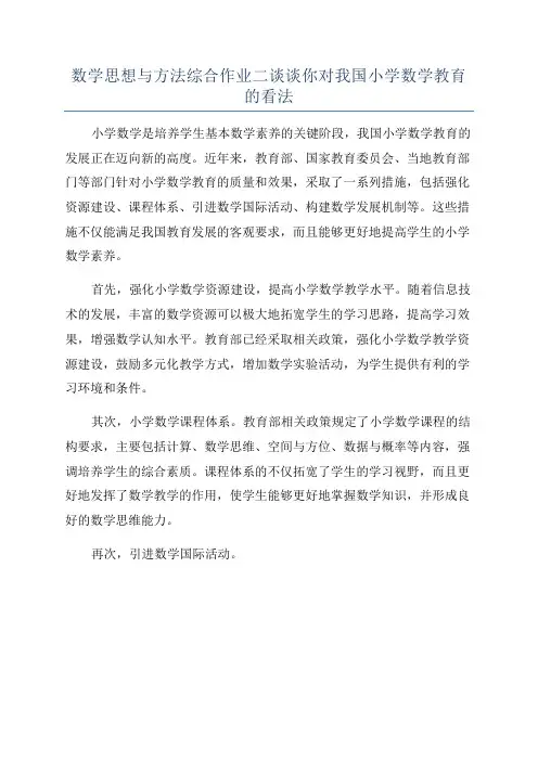 数学思想与方法综合作业二谈谈你对我国小学数学教育的看法