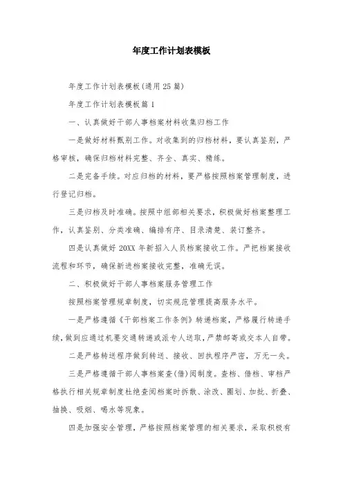 年度工作计划表模板