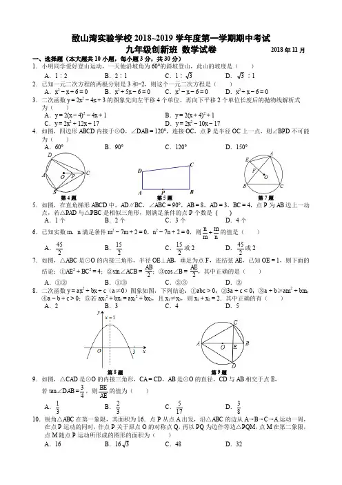 2018-2019学年第一学期江苏省江阴市敔山湾实验学校初三数学(创新班)期中试卷  (无答案)