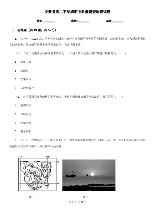 安徽省高二下学期期中质量调查地理试题