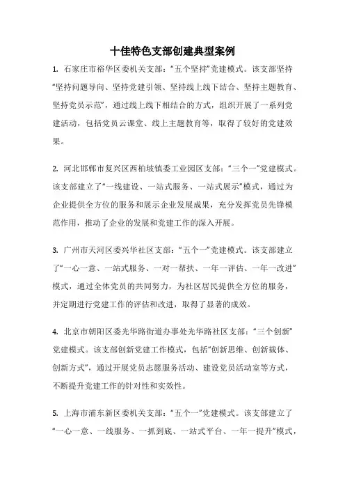 十佳特色支部创建典型案例