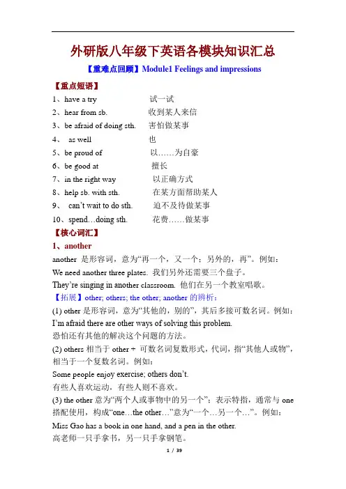 外研版八年级下英语各模块知识点汇总