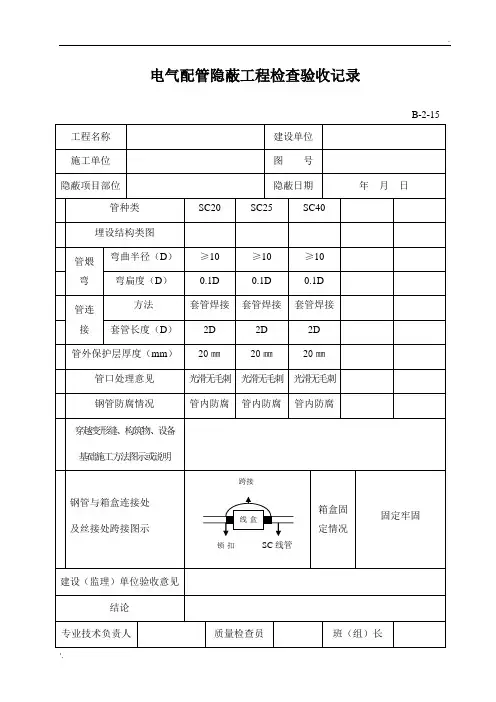电气配管隐蔽工程检查验收记录