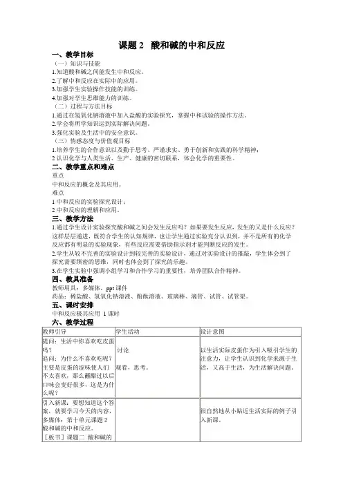 化学人教版九年级下册10.2 酸和碱的中和反应
