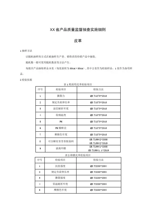 产品质量监督抽查实施细则——皮革