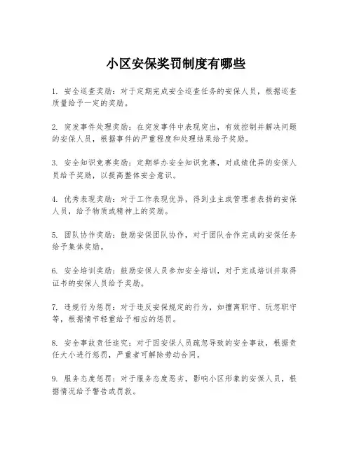 小区安保奖罚制度有哪些