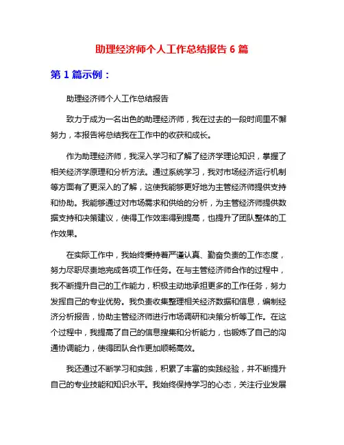 助理经济师个人工作总结报告6篇