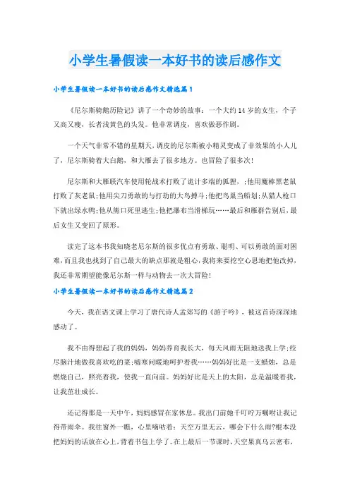 小学生暑假读一本好书的读后感作文