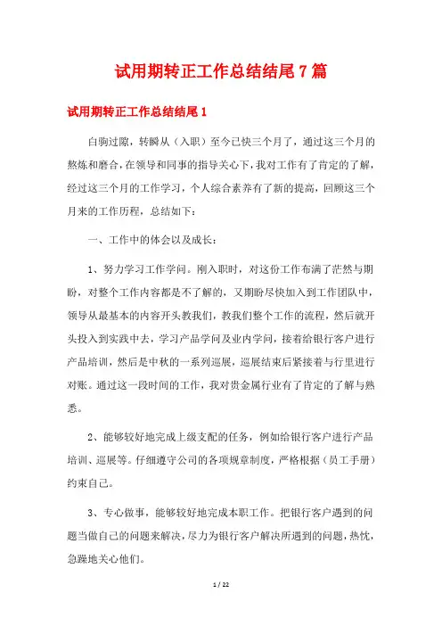 试用期转正工作总结结尾7篇