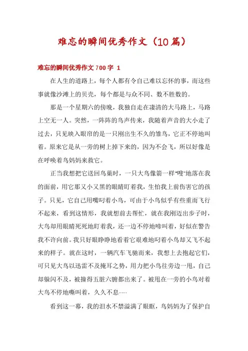 难忘的瞬间优秀作文(10篇)