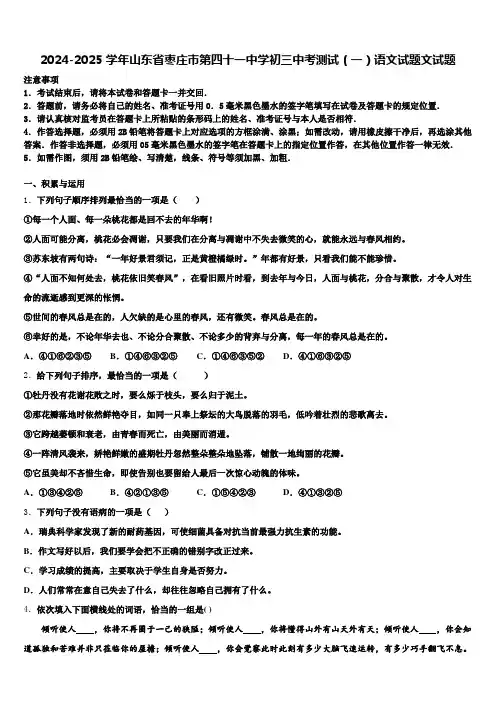 2024-2025学年山东省枣庄市第四十一中学初三中考测试(一)语文试题文试题含解析