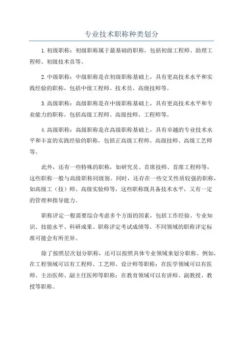 专业技术职称种类划分