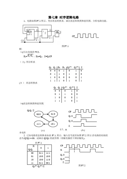 数字电路与数字电子技术 课后答案第七章