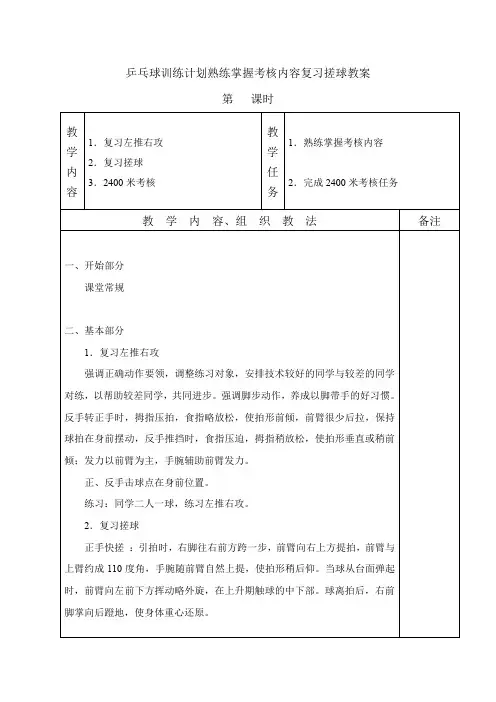 乒乓球训练计划熟练掌握考核内容复习搓球教案
