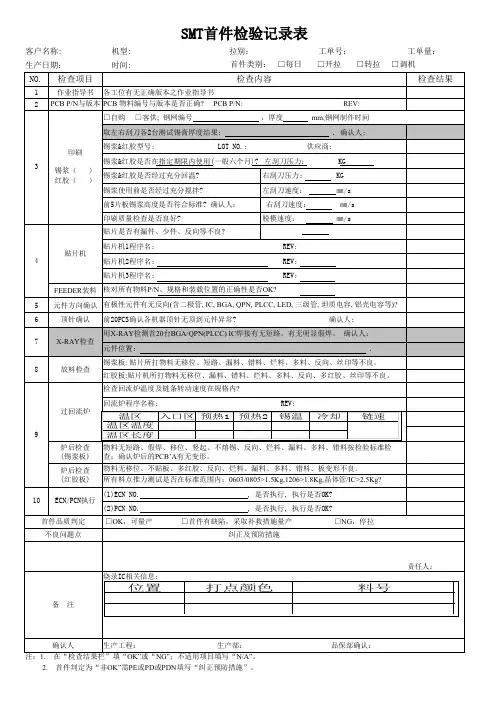 smt首件检验记录表