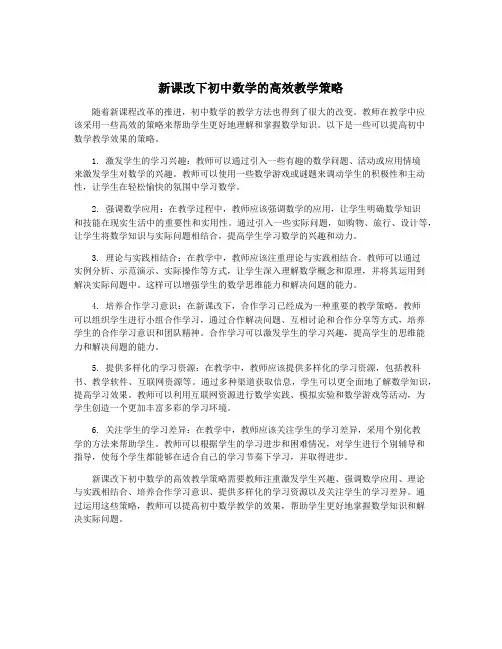 新课改下初中数学的高效教学策略