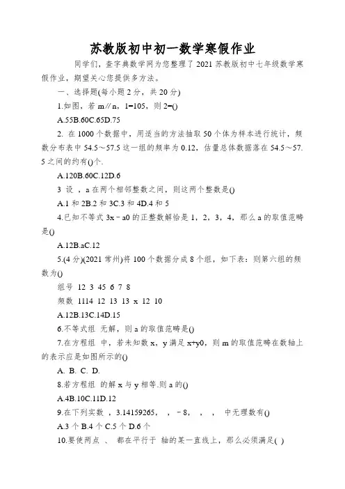 苏教版初中初一数学寒假作业