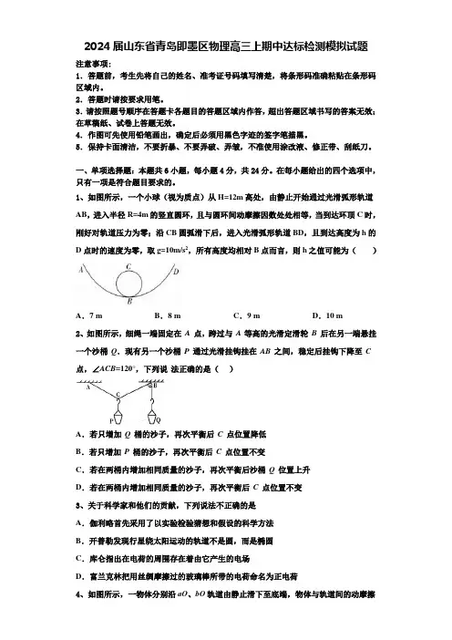 2024届山东省青岛即墨区物理高三上期中达标检测模拟试题含解析