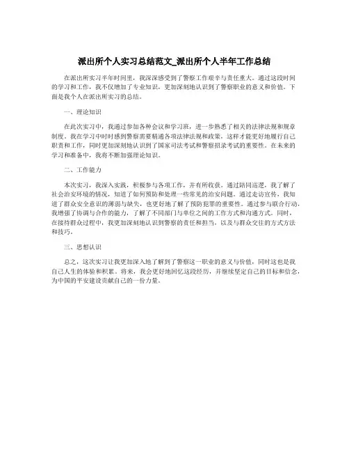 派出所个人实习总结范文_派出所个人半年工作总结
