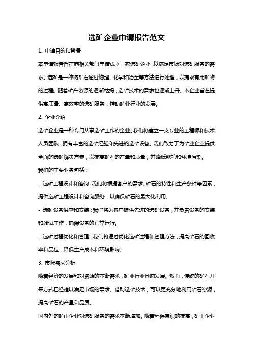 选矿企业申请报告范文