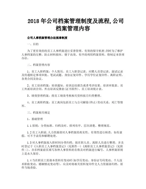 公司档案管理制度及流程公司档案管理内容
