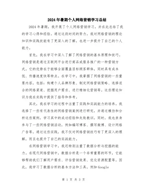 2024年暑期个人网络营销学习总结