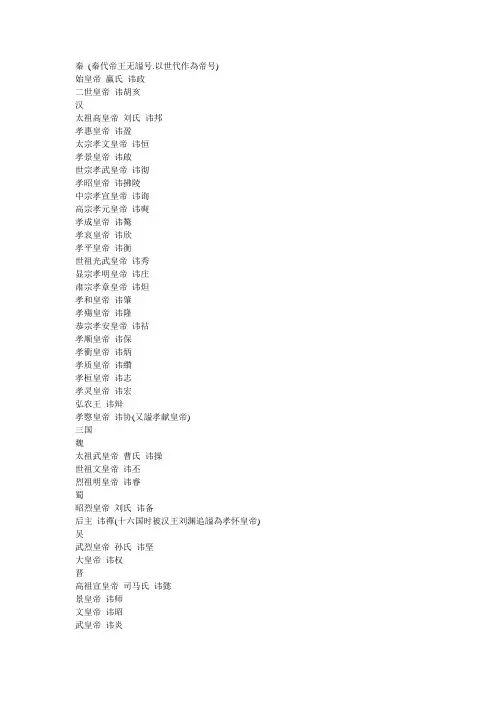 历代帝王 谥号 年号 庙号