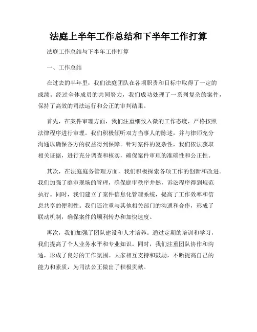 法庭上半年工作总结和下半年工作打算