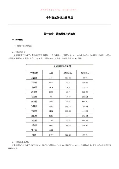 哈尔滨王岗镇总体规划参考模板