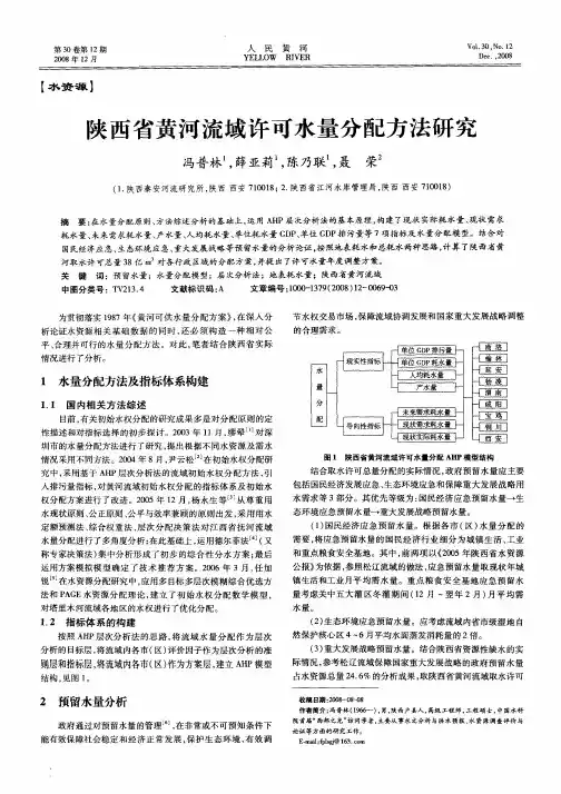 陕西省黄河流域许可水量分配方法研究