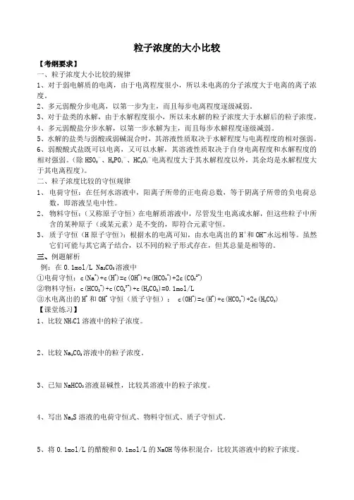 粒子浓度比较的大小规律(高三)