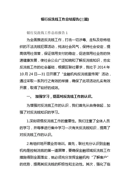 银行反洗钱工作总结报告(三篇)